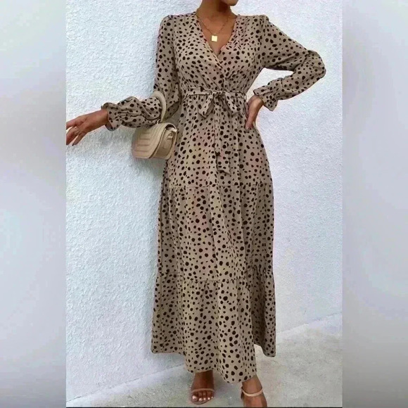 Shein Curve NWOT Flounce Sleeve Overlap Collar Ruffle Hem Belted Dress 1XL - Picture 1 of 6